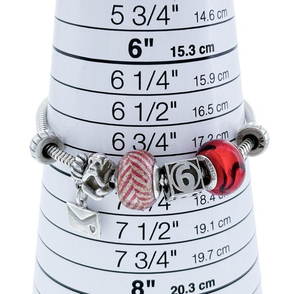 Vintage Murano Italy Sterling Silver 925 Red Charm Bracelet 7.5" - Picture 4 of 7